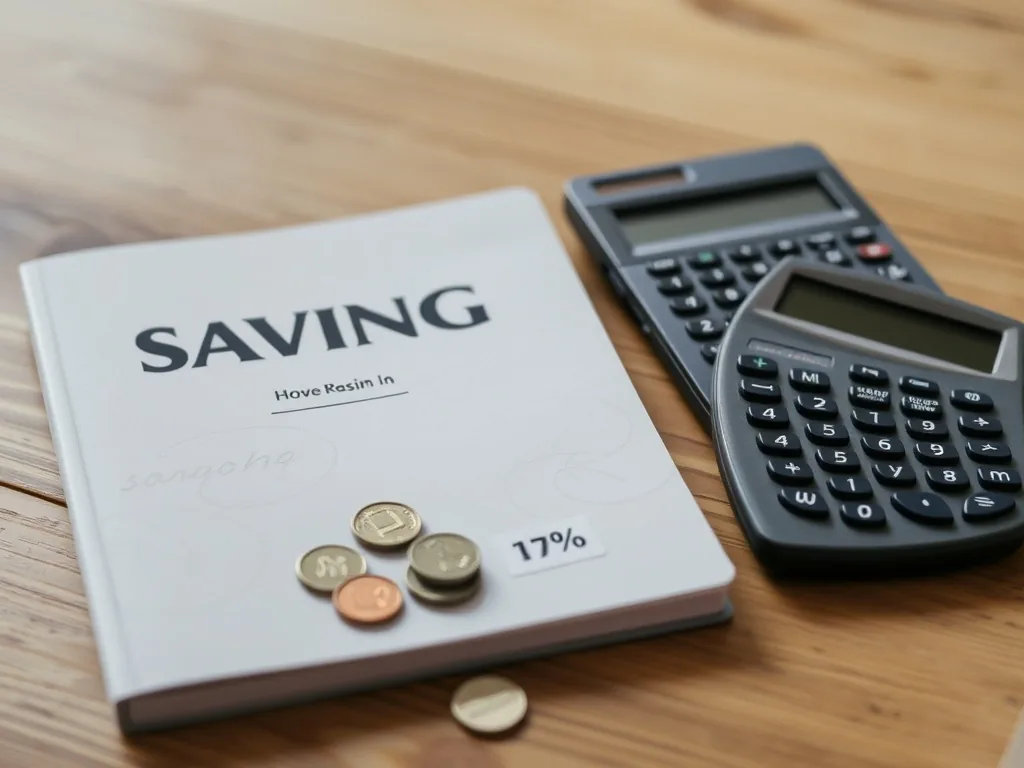 Calculatrice posée sur un relevé bancaire avec le détail des intérêts et prélèvements sociaux d'un livret d'épargne