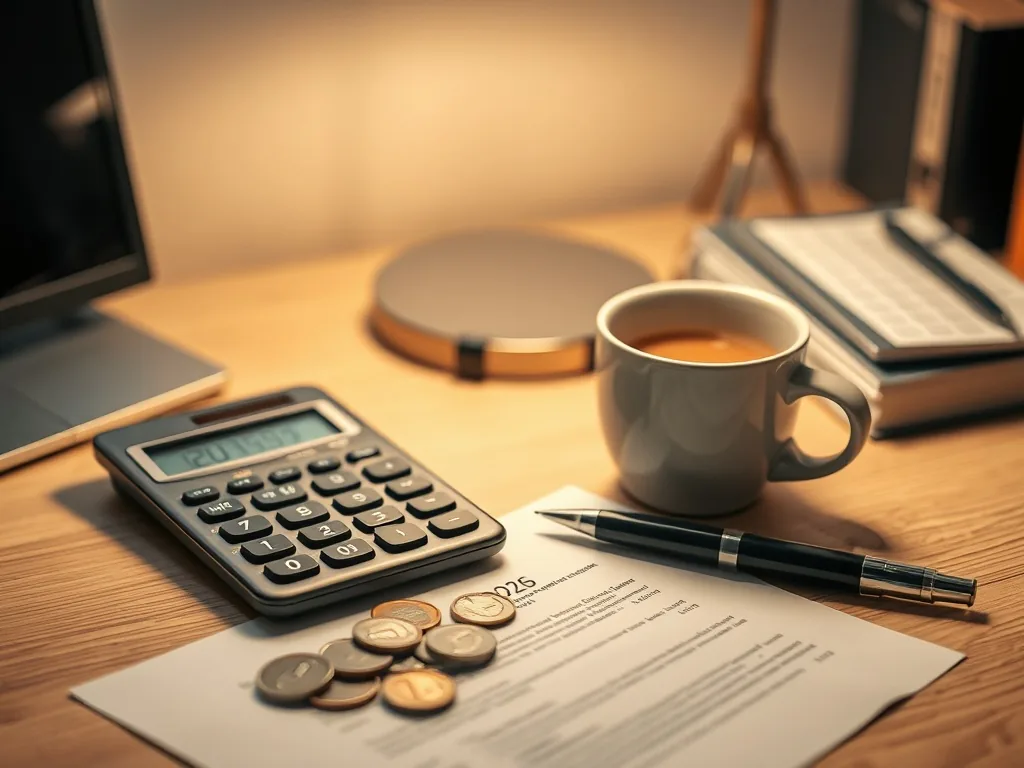 Contrat d'assurance-vie ouvert sur une table, avec un stylo et une calculatrice, à côté d'un écran montrant un comparatif en